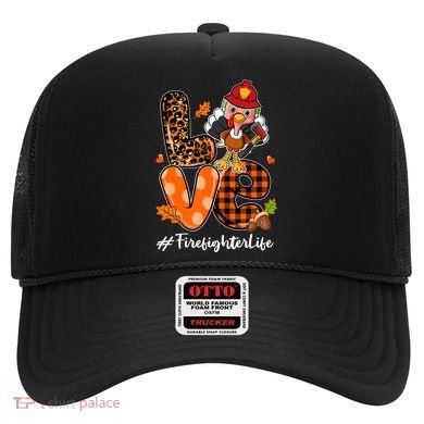 Love Firefighter Leopard Turkey Fall Thanksgiving Hat