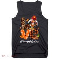 Love Firefighter Leopard Turkey Fall Thanksgiving Tank Top thumb 0