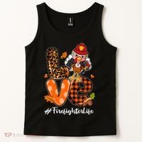 Love Firefighter Leopard Turkey Fall Thanksgiving Tank Top thumb 2