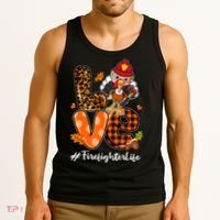 Love Firefighter Leopard Turkey Fall Thanksgiving Tank Top thumb 3