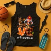 Love Firefighter Leopard Turkey Fall Thanksgiving Tank Top thumb 4