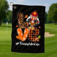 Love Firefighter Leopard Turkey Fall Thanksgiving Golf Towel thumb 1