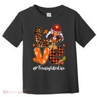 Love Firefighter Leopard Turkey Fall Thanksgiving Toddler T-Shirt thumb 0