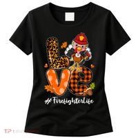 Love Firefighter Leopard Turkey Fall Thanksgiving Women's T-Shirt thumb 0