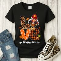 Love Firefighter Leopard Turkey Fall Thanksgiving Women's T-Shirt thumb 3