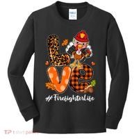Love Firefighter Leopard Turkey Fall Thanksgiving Kids Long Sleeve Shirt thumb 0