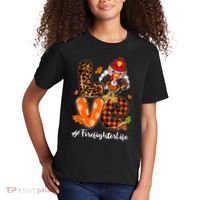 Love Firefighter Leopard Turkey Fall Thanksgiving Kids T-Shirt thumb 2
