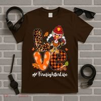 Love Firefighter Leopard Turkey Fall Thanksgiving T-Shirt thumb 5