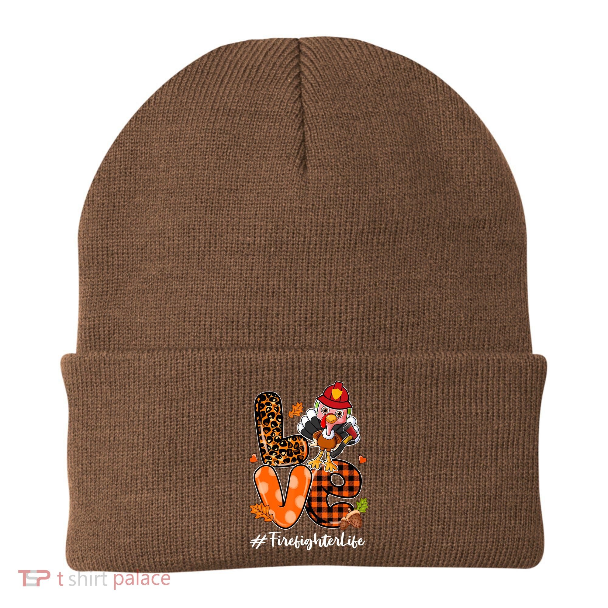 Love Firefighter Leopard Turkey Fall Thanksgiving Beanie
