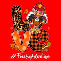 Love Firefighter Leopard Turkey Fall Thanksgiving Santa Hat thumb 1