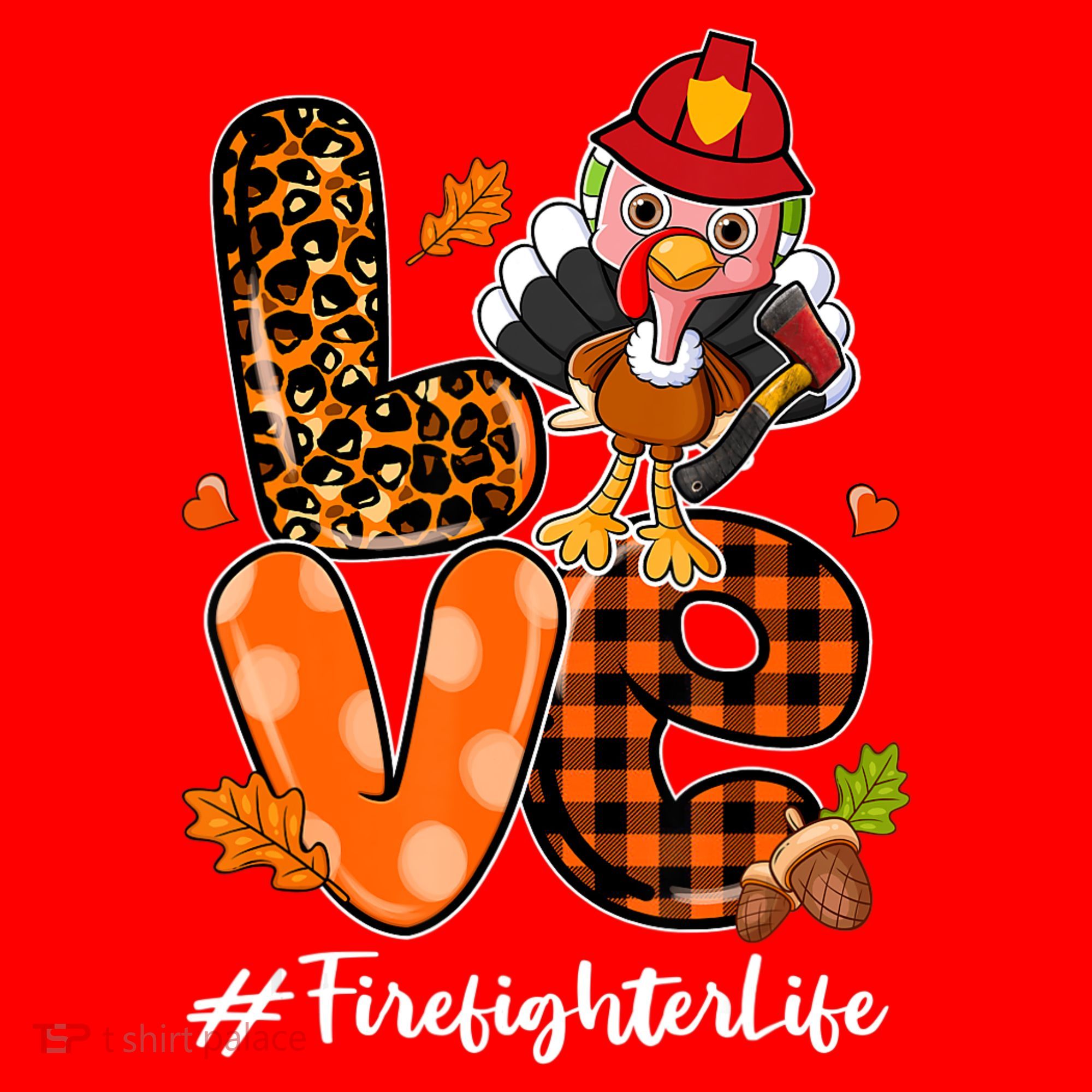 Love Firefighter Leopard Turkey Fall Thanksgiving Santa Hat