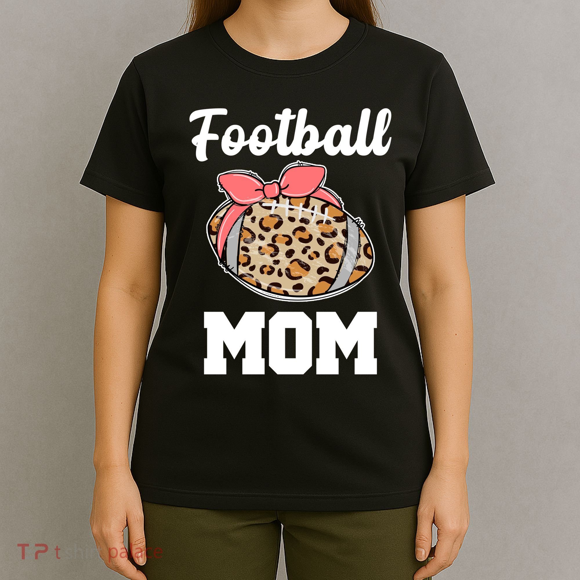 Leopard Football Mom Cute Gift T-Shirt