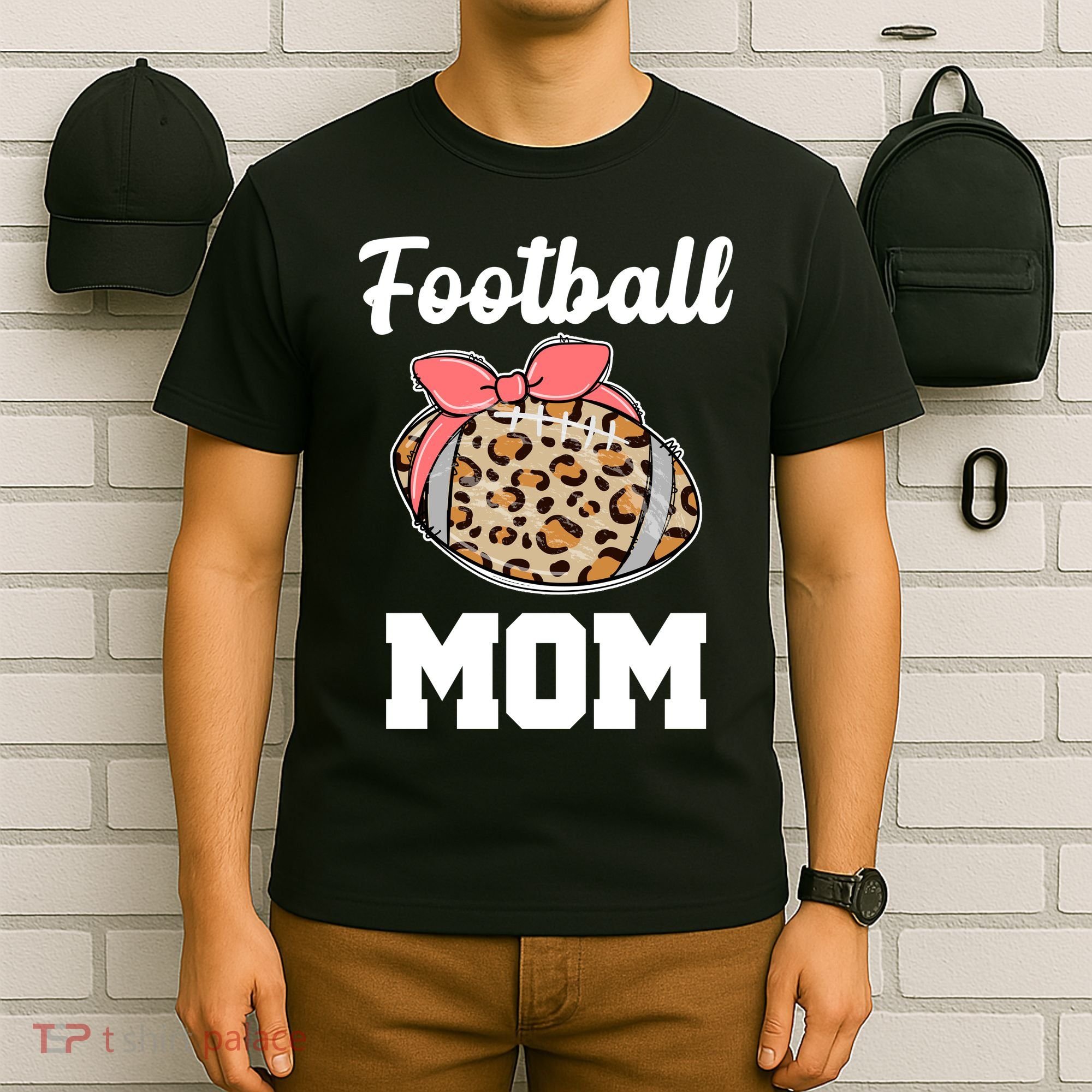 Leopard Football Mom Cute Gift T-Shirt