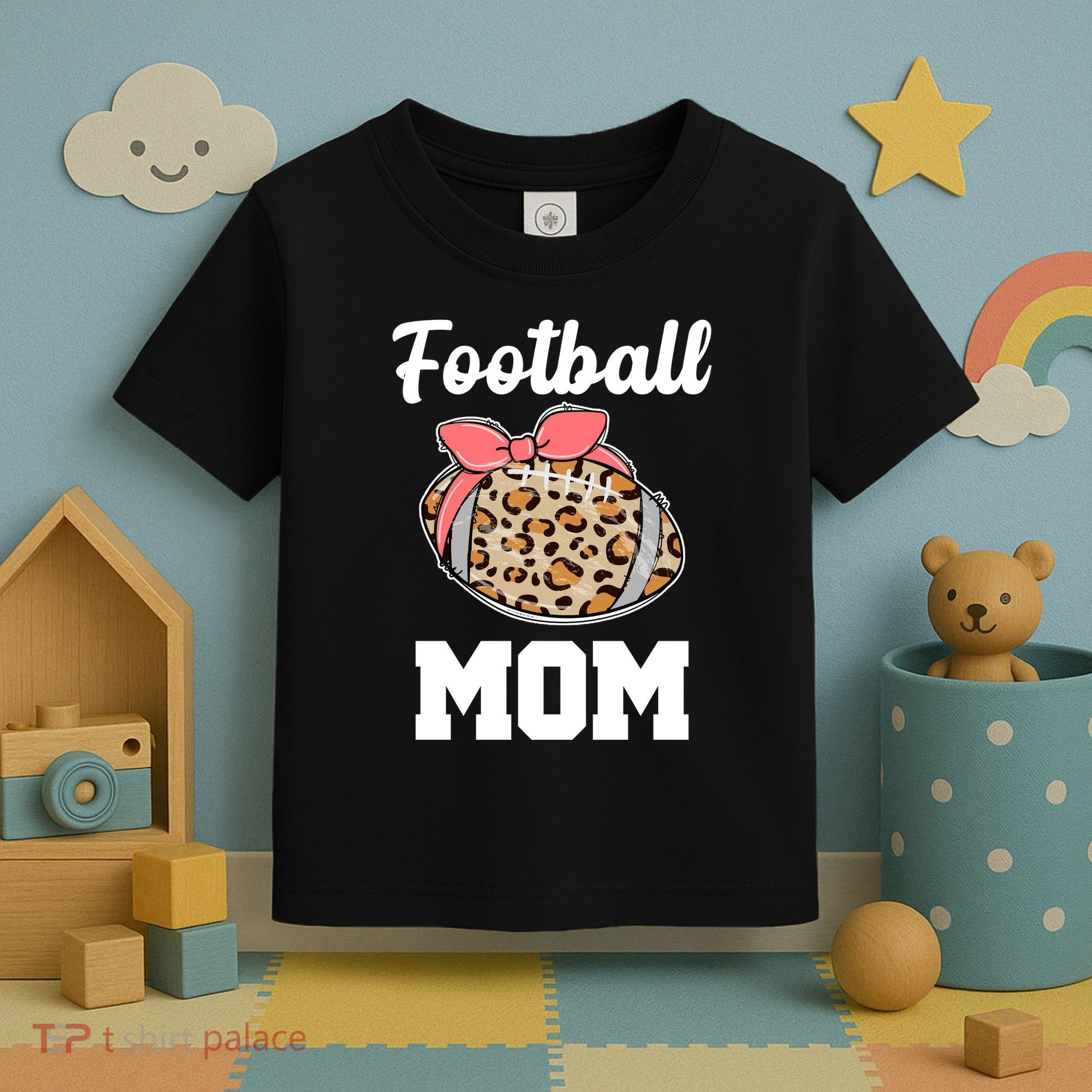 Leopard Football Mom Cute Gift Toddler T-Shirt