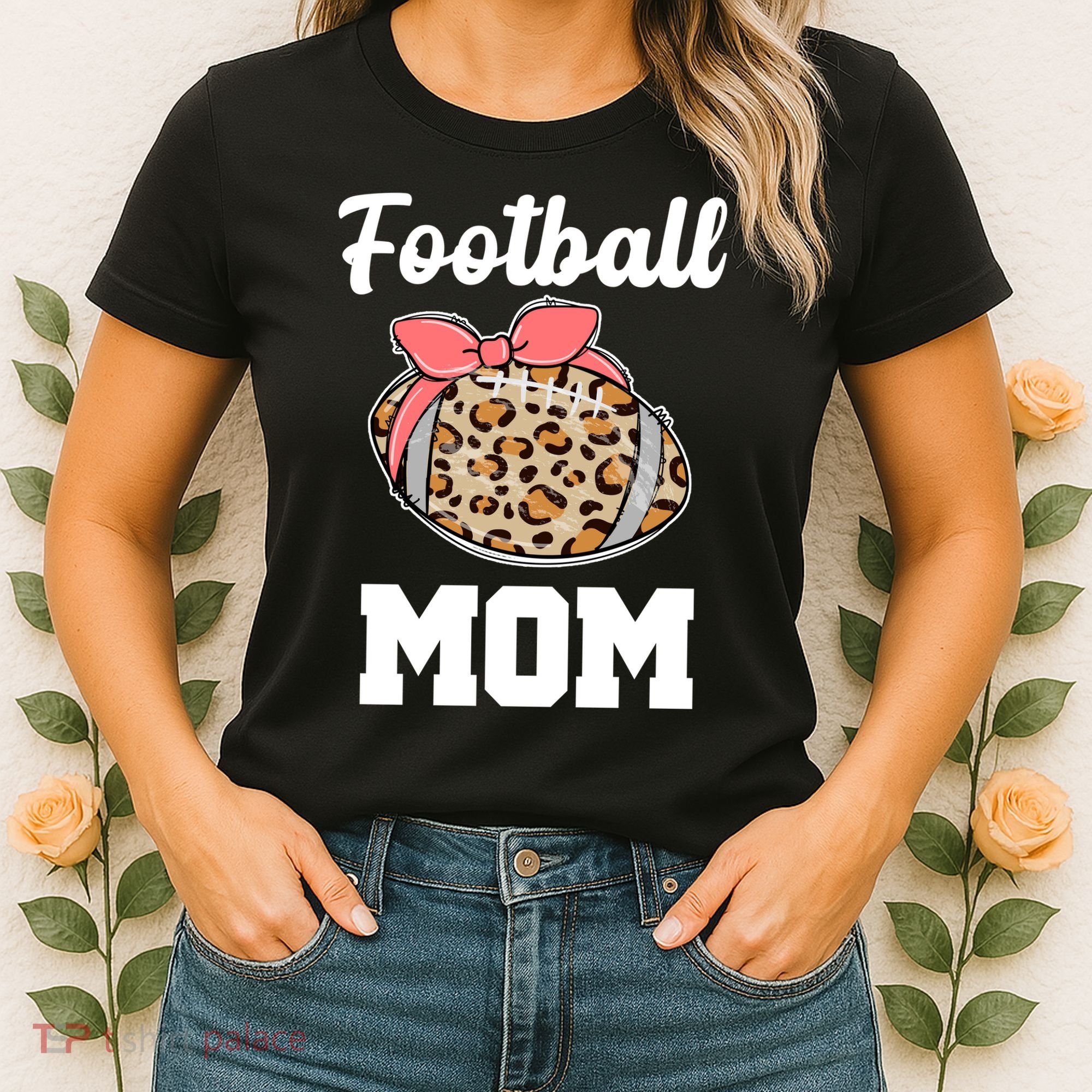Leopard Football Mom Cute Gift Women's T-Shirt