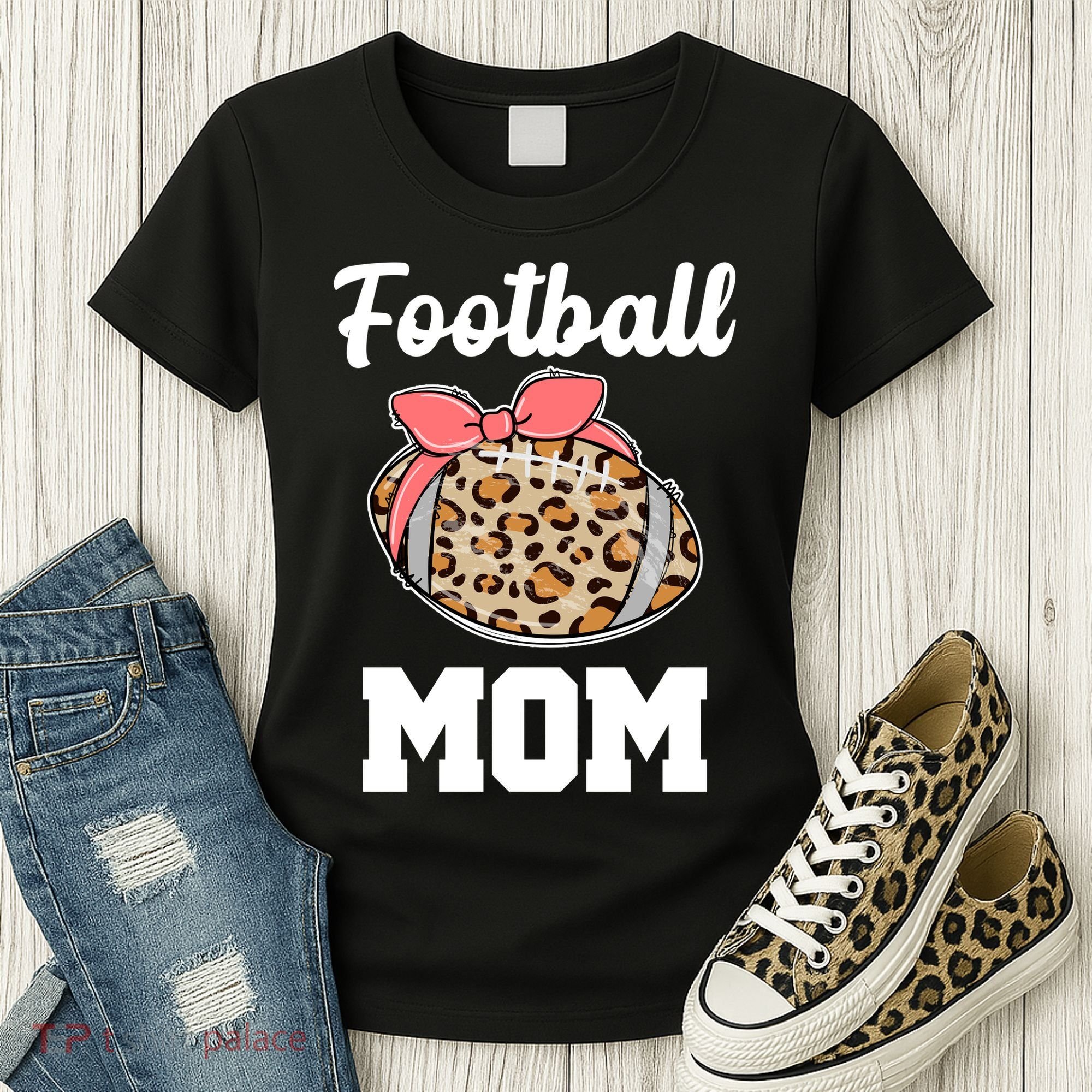 Leopard Football Mom Cute Gift Women's T-Shirt