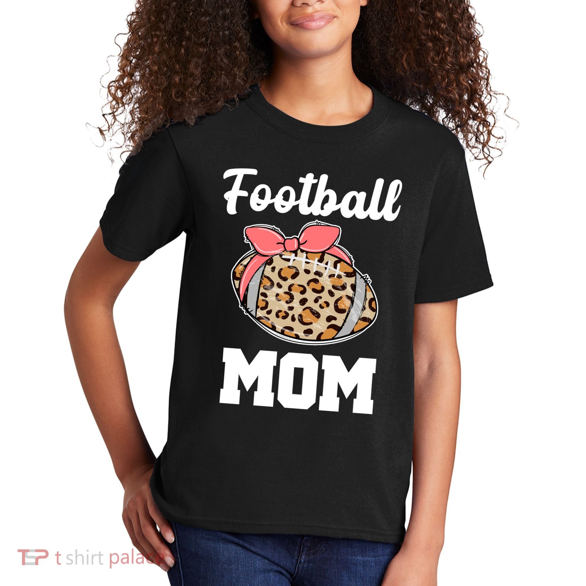 Leopard Football Mom Cute Gift Kids T-Shirt