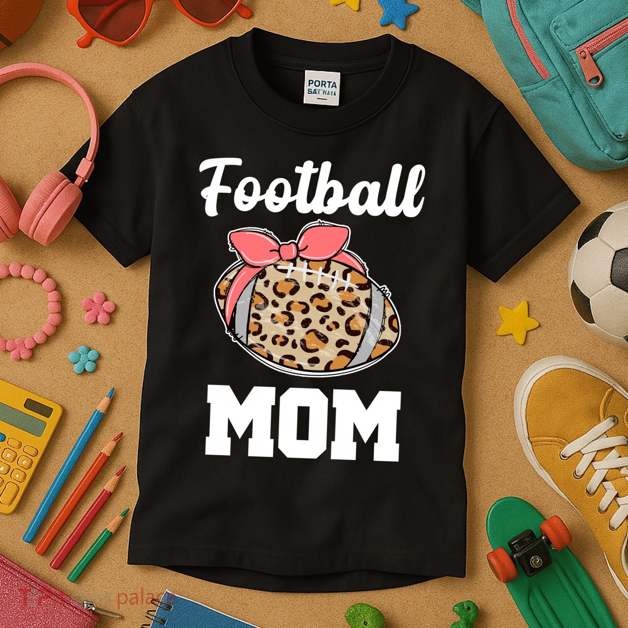 Leopard Football Mom Cute Gift Kids T-Shirt