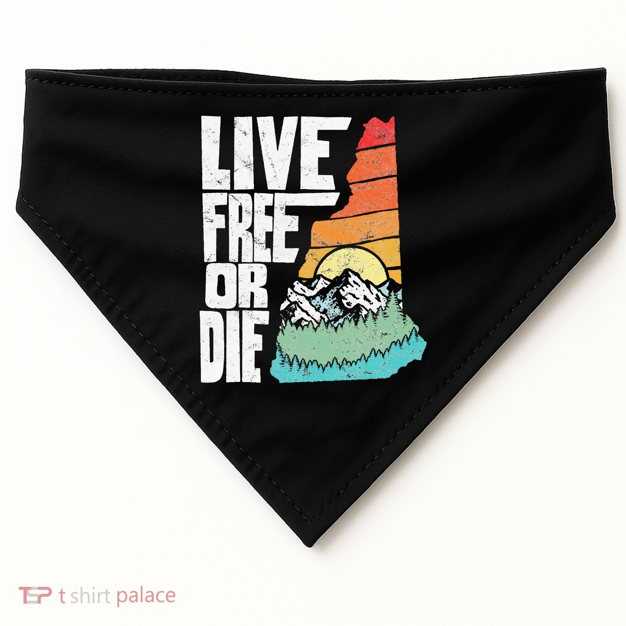 Live Free Or Die Retro New Hampshire Nature Graphic USA-Made Doggie Bandana