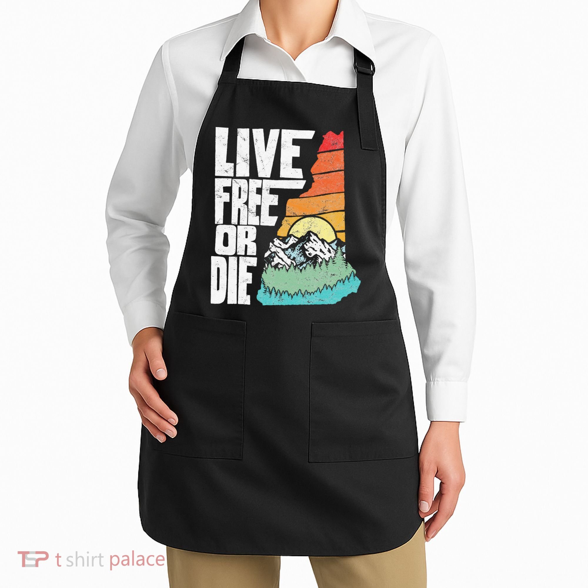 Live Free Or Die Retro New Hampshire Nature Graphic Apron