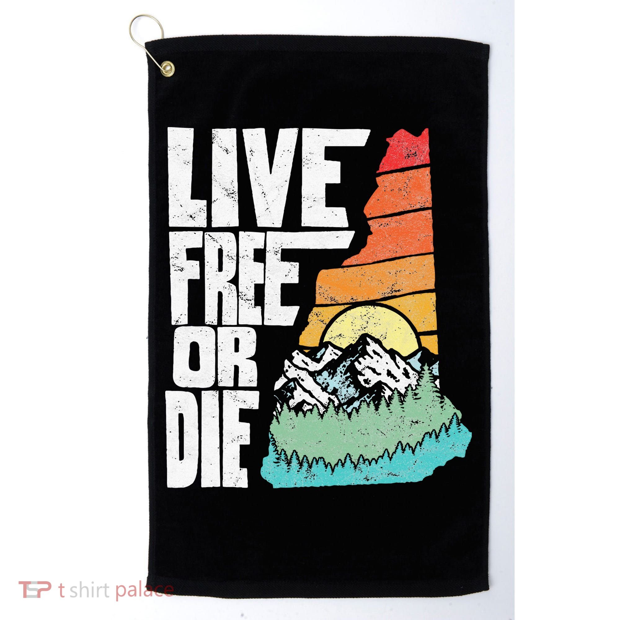 Live Free Or Die Retro New Hampshire Nature Graphic Golf Towel