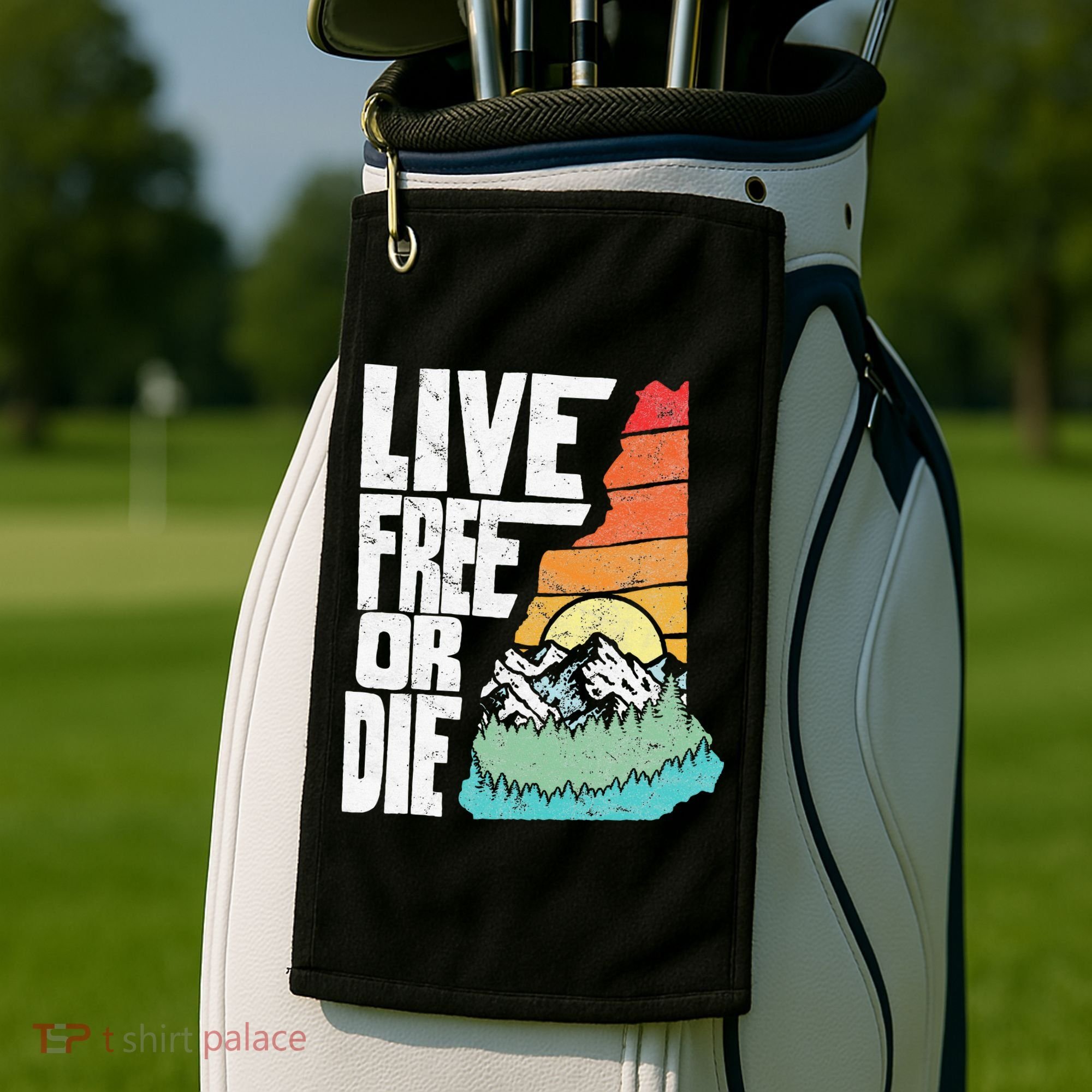 Live Free Or Die Retro New Hampshire Nature Graphic Golf Towel