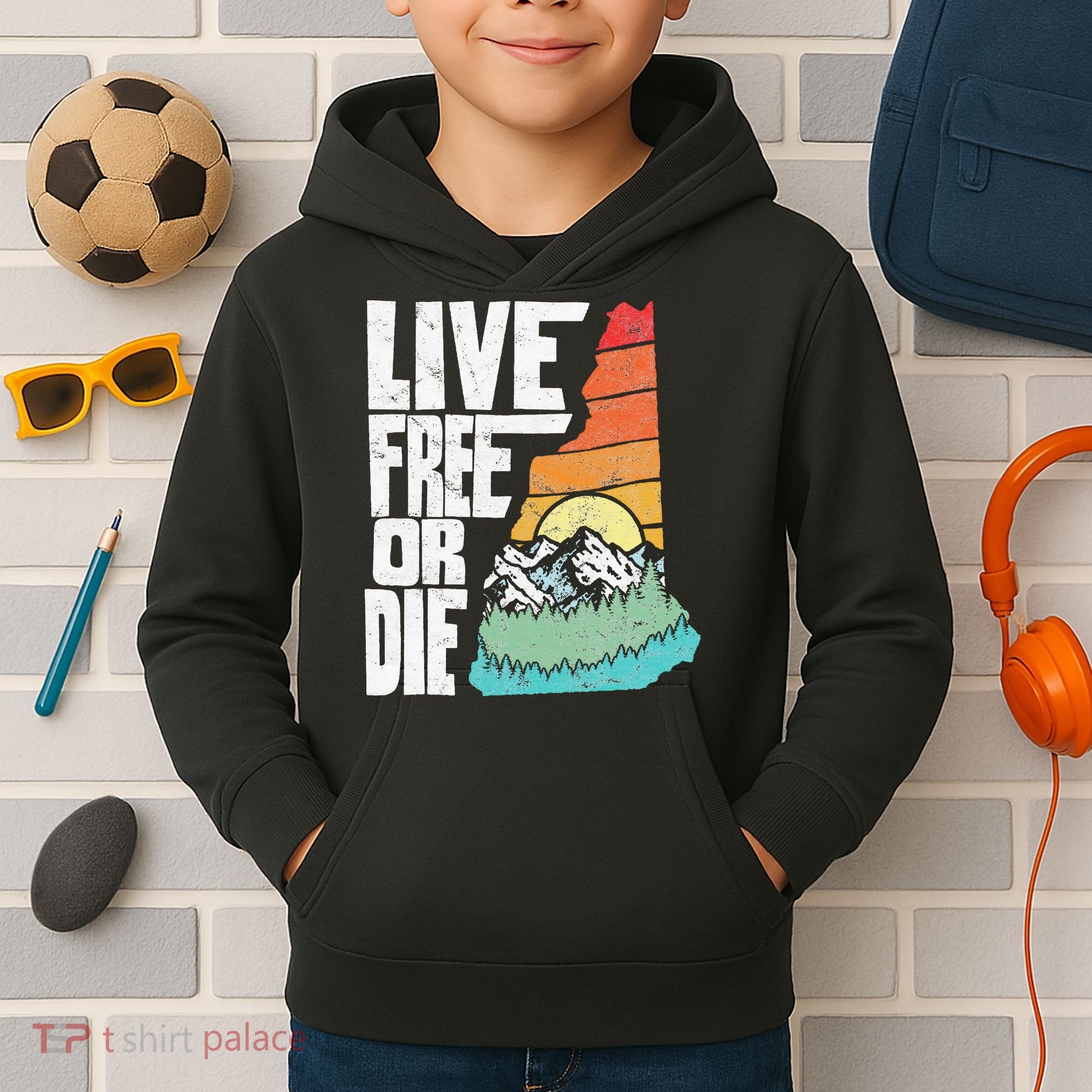 Live Free Or Die Retro New Hampshire Nature Graphic Kids Hoodie