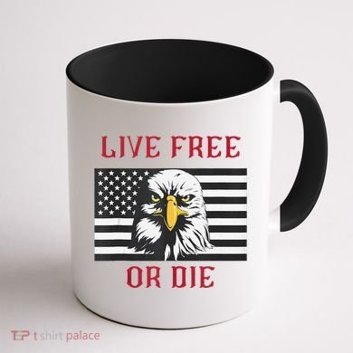Live Free Or Die Bald Eagle American Flag Coffee Mug back