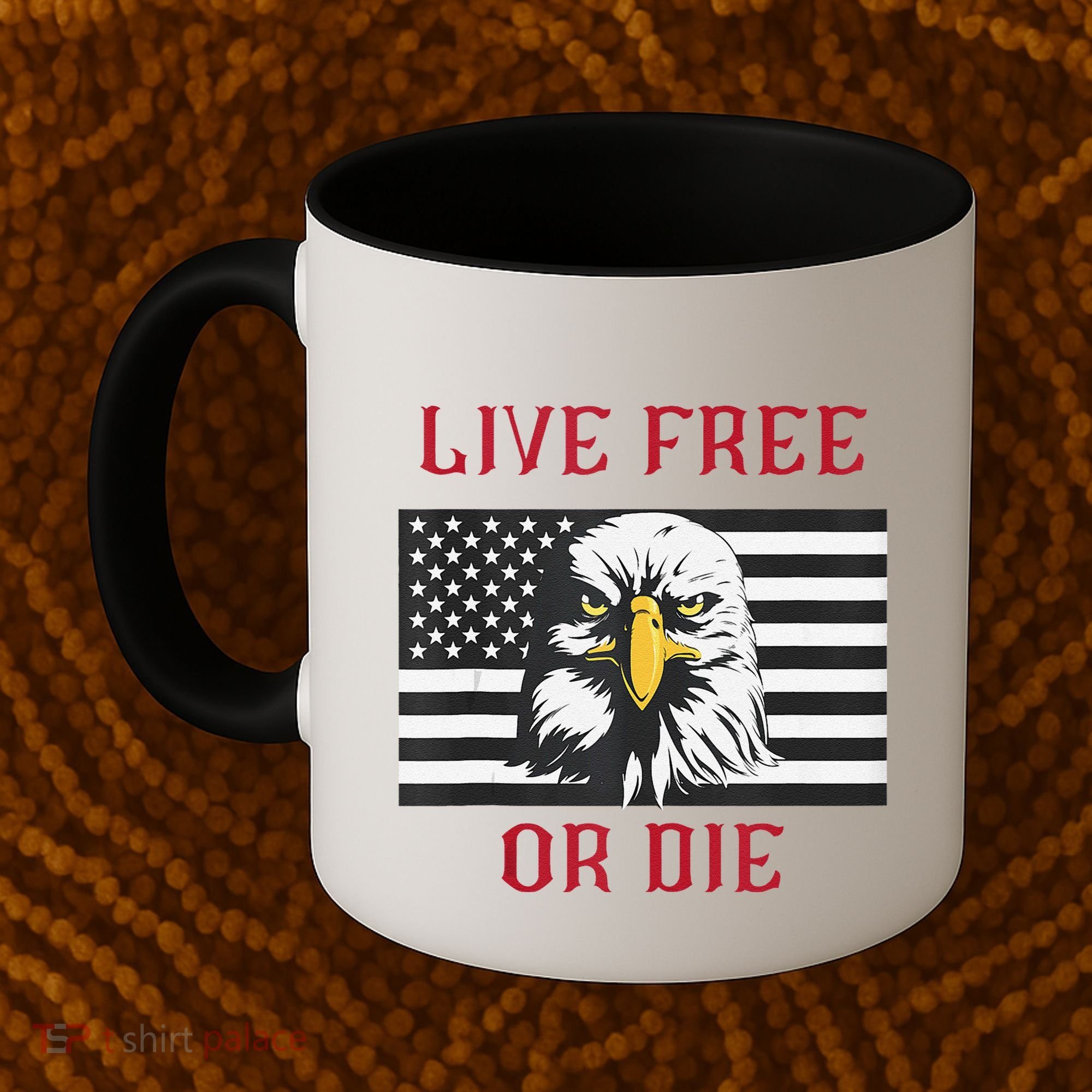 Live Free Or Die Bald Eagle American Flag Coffee Mug