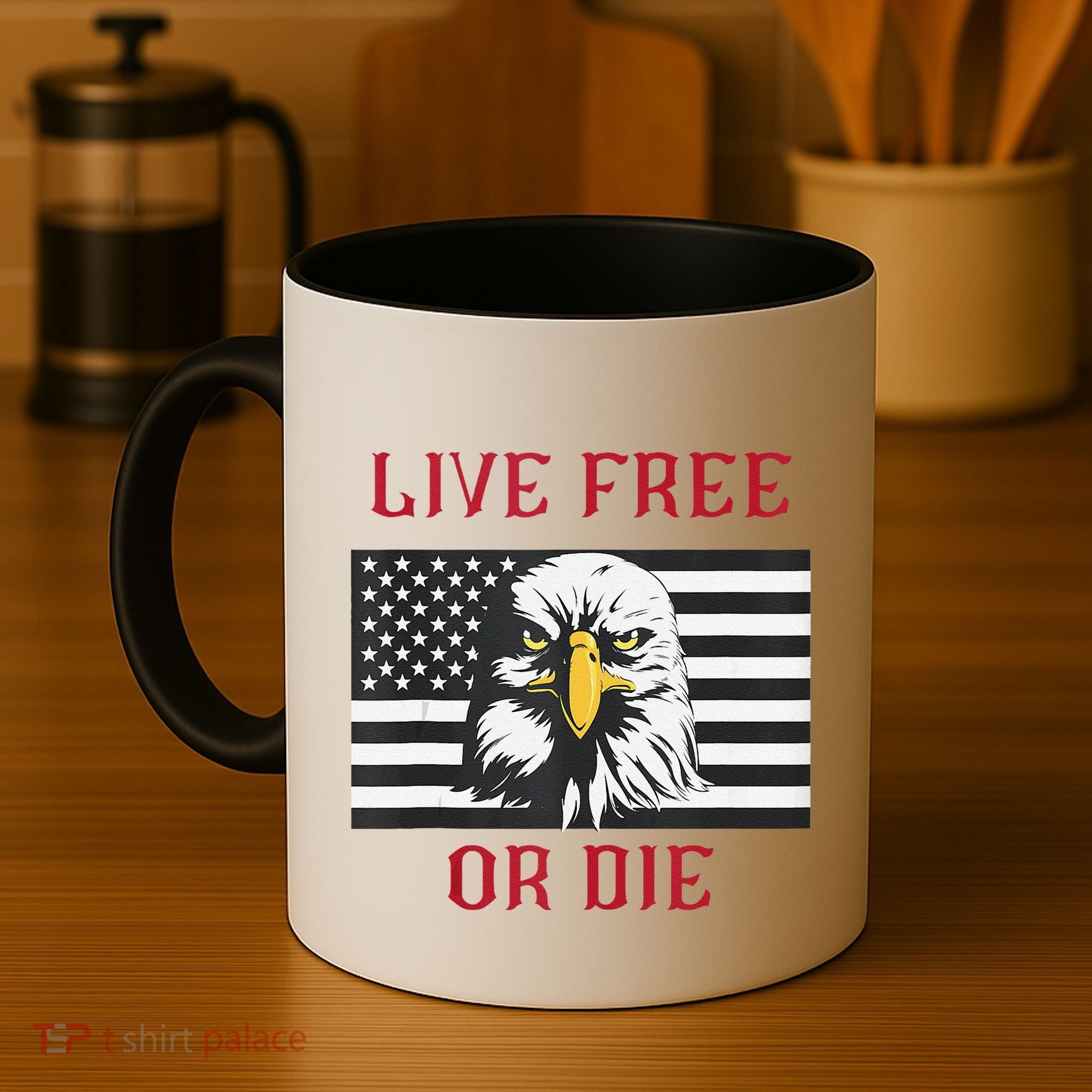 Live Free Or Die Bald Eagle American Flag Coffee Mug