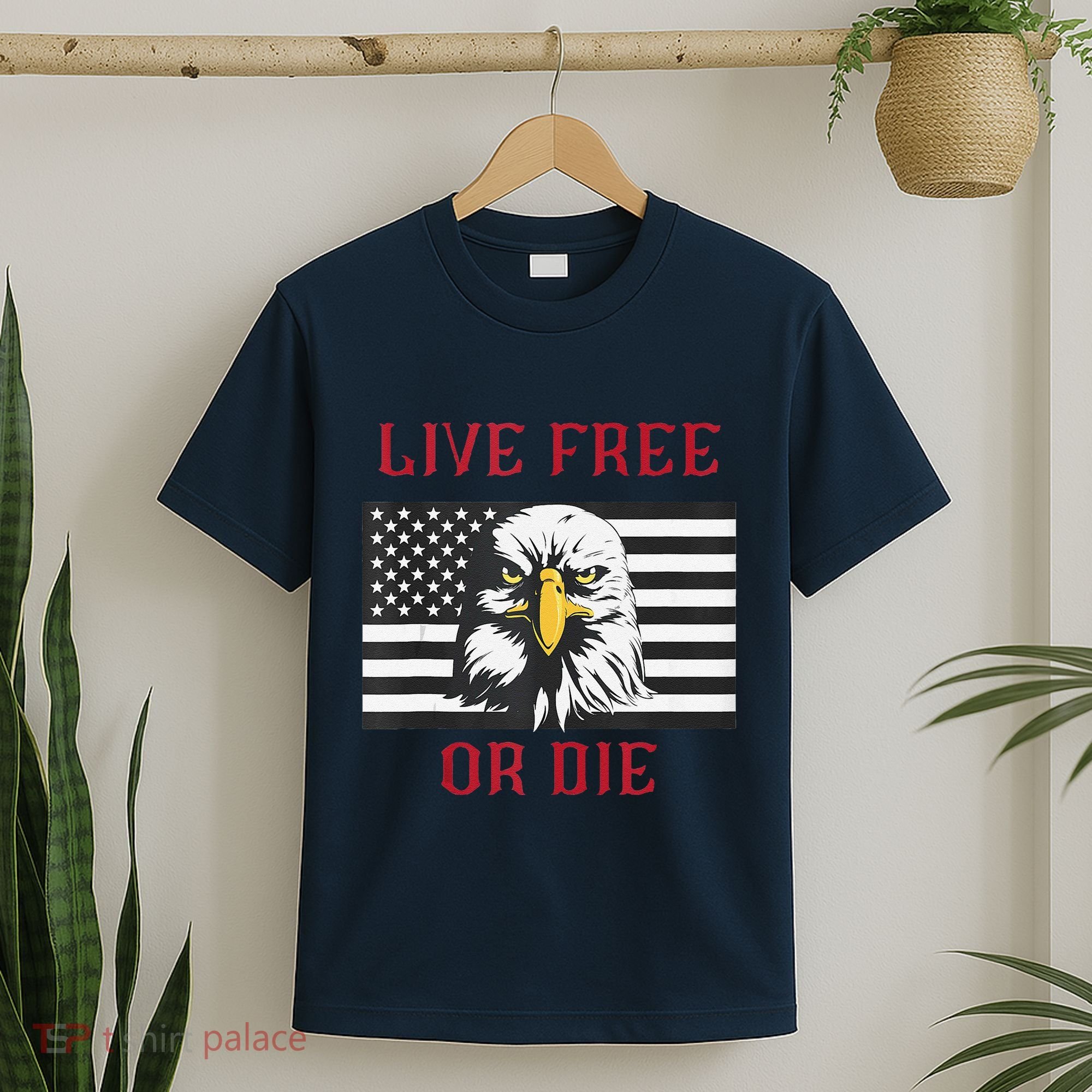 Live Free Or Die Bald Eagle American Flag T-Shirt