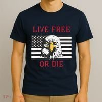 Live Free Or Die Bald Eagle American Flag T-Shirt thumb 3