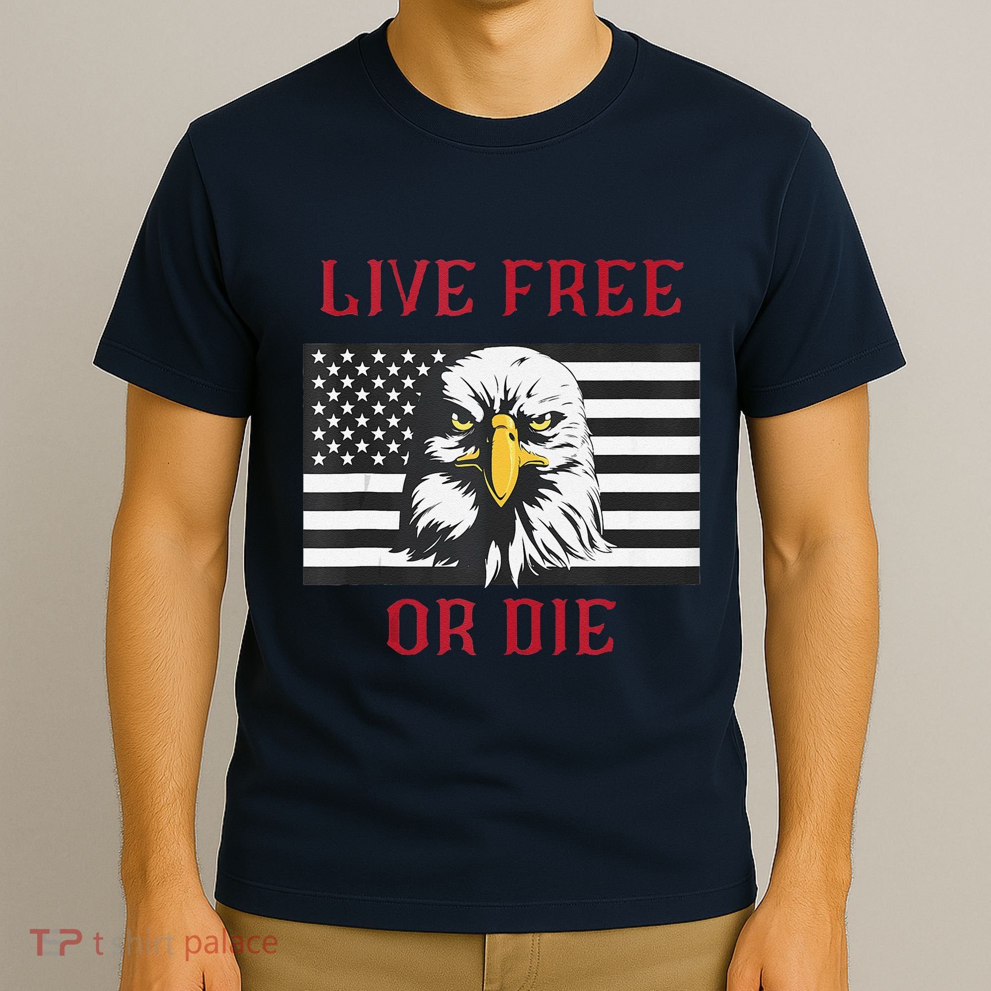 Live Free Or Die Bald Eagle American Flag T-Shirt