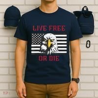 Live Free Or Die Bald Eagle American Flag T-Shirt thumb 6