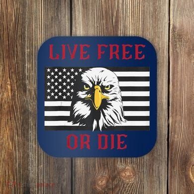 Live Free Or Die Bald Eagle American Flag Coaster