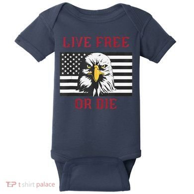 Live Free Or Die Bald Eagle American Flag Baby Bodysuit