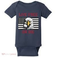 Live Free Or Die Bald Eagle American Flag Baby Bodysuit thumb 0