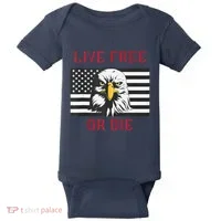 Live Free Or Die Bald Eagle American Flag Baby Bodysuit thumb 0