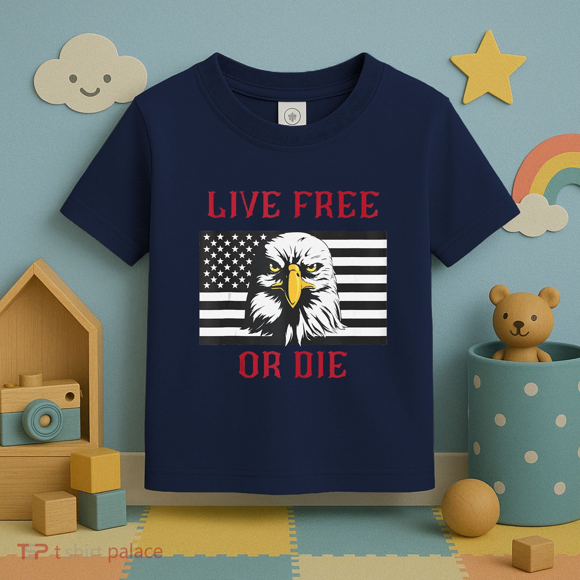Live Free Or Die Bald Eagle American Flag Toddler T-Shirt