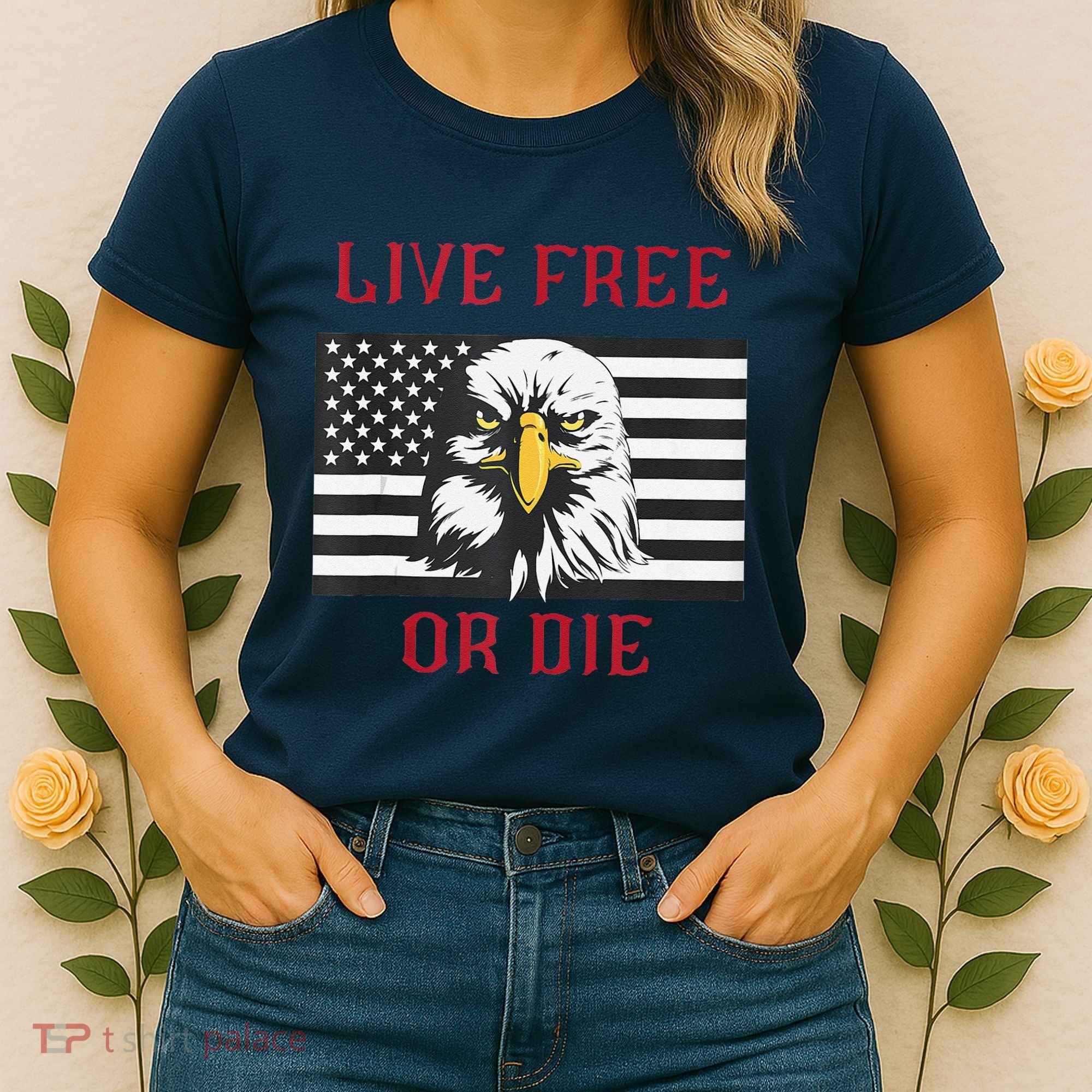 Live Free Or Die Bald Eagle American Flag Women's T-Shirt