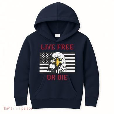 Live Free Or Die Bald Eagle American Flag Kids Hoodie