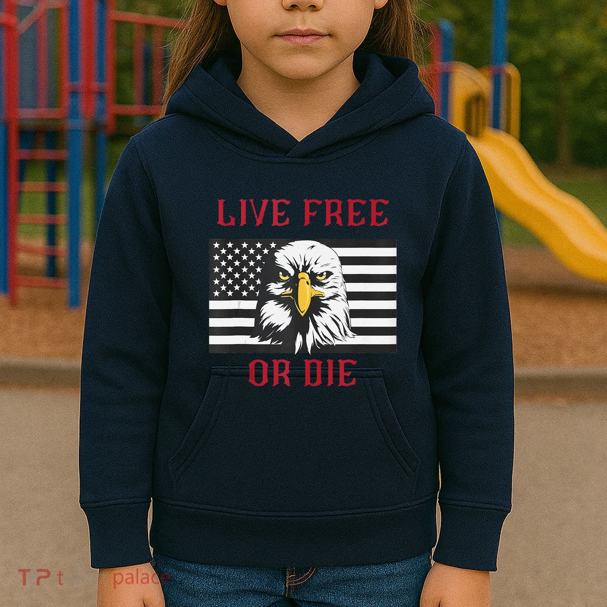 Live Free Or Die Bald Eagle American Flag Kids Hoodie