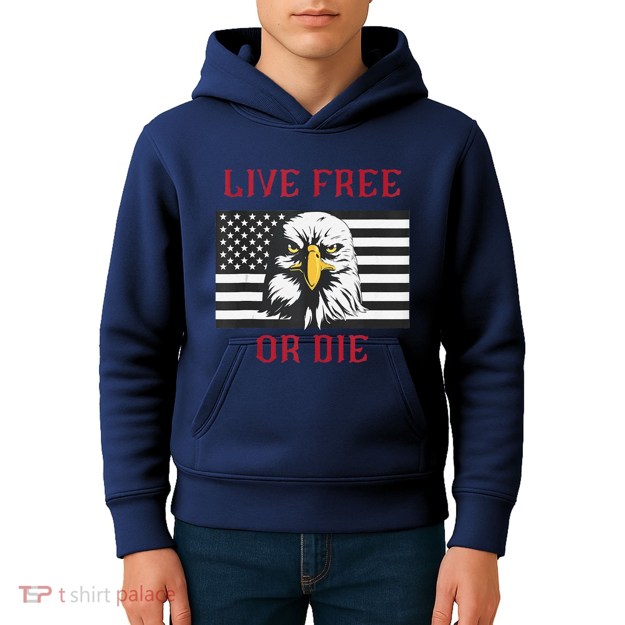 Live Free Or Die Bald Eagle American Flag Kids Hoodie