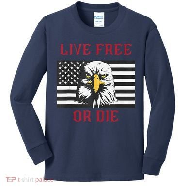 Live Free Or Die Bald Eagle American Flag Kids Long Sleeve Shirt