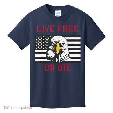 Live Free Or Die Bald Eagle American Flag Kids T-Shirt