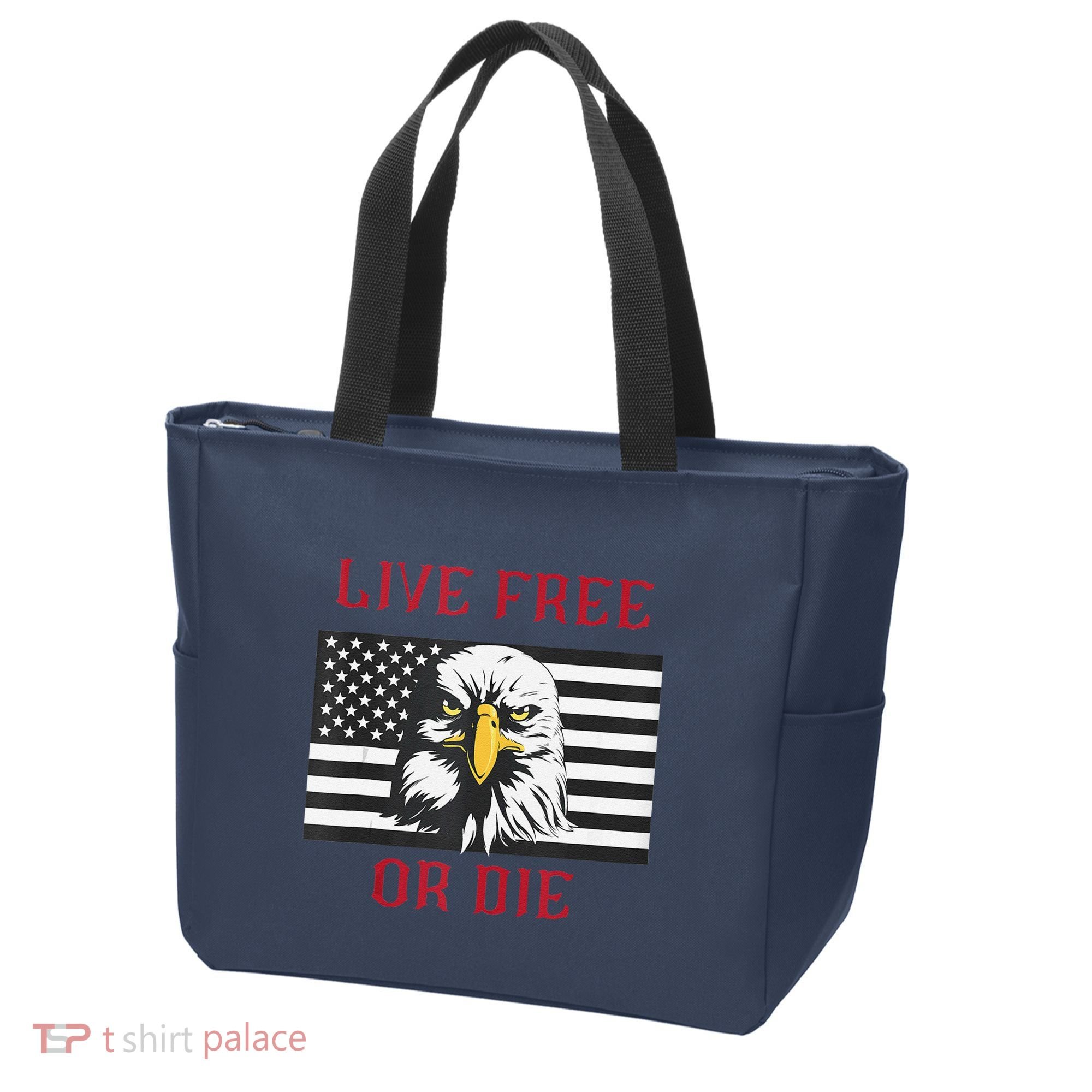 Live Free Or Die Bald Eagle American Flag Tote Bag