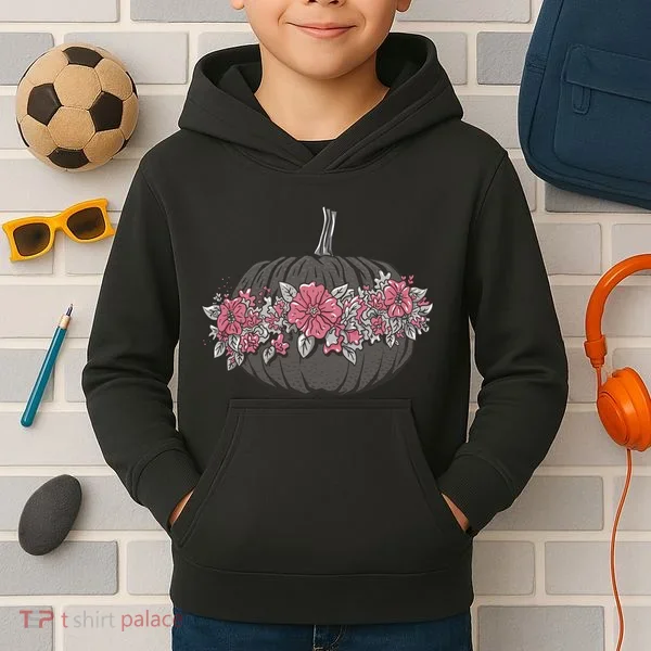 Lovely Flowered Pumpkin Kids Hoodie