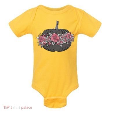 Lovely Flowered Pumpkin Baby Bodysuit