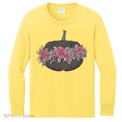 Lovely Flowered Pumpkin Kids Long Sleeve Shirt