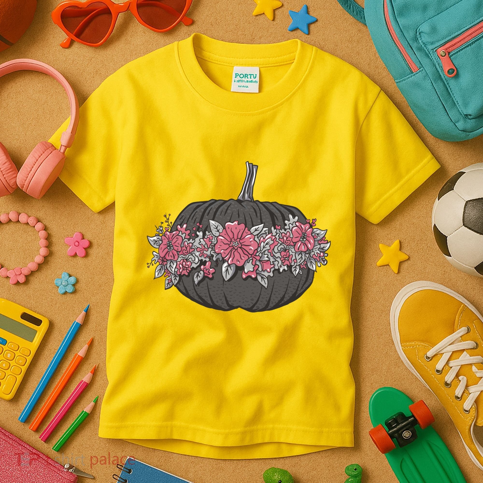Lovely Flowered Pumpkin Kids T-Shirt